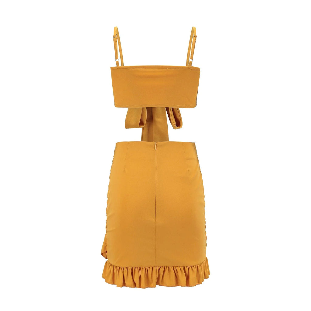 Cecilia Bandeau Camisole High Waist Ruffles Package Hip Vacation Two Piece Set - Vestir en Moda