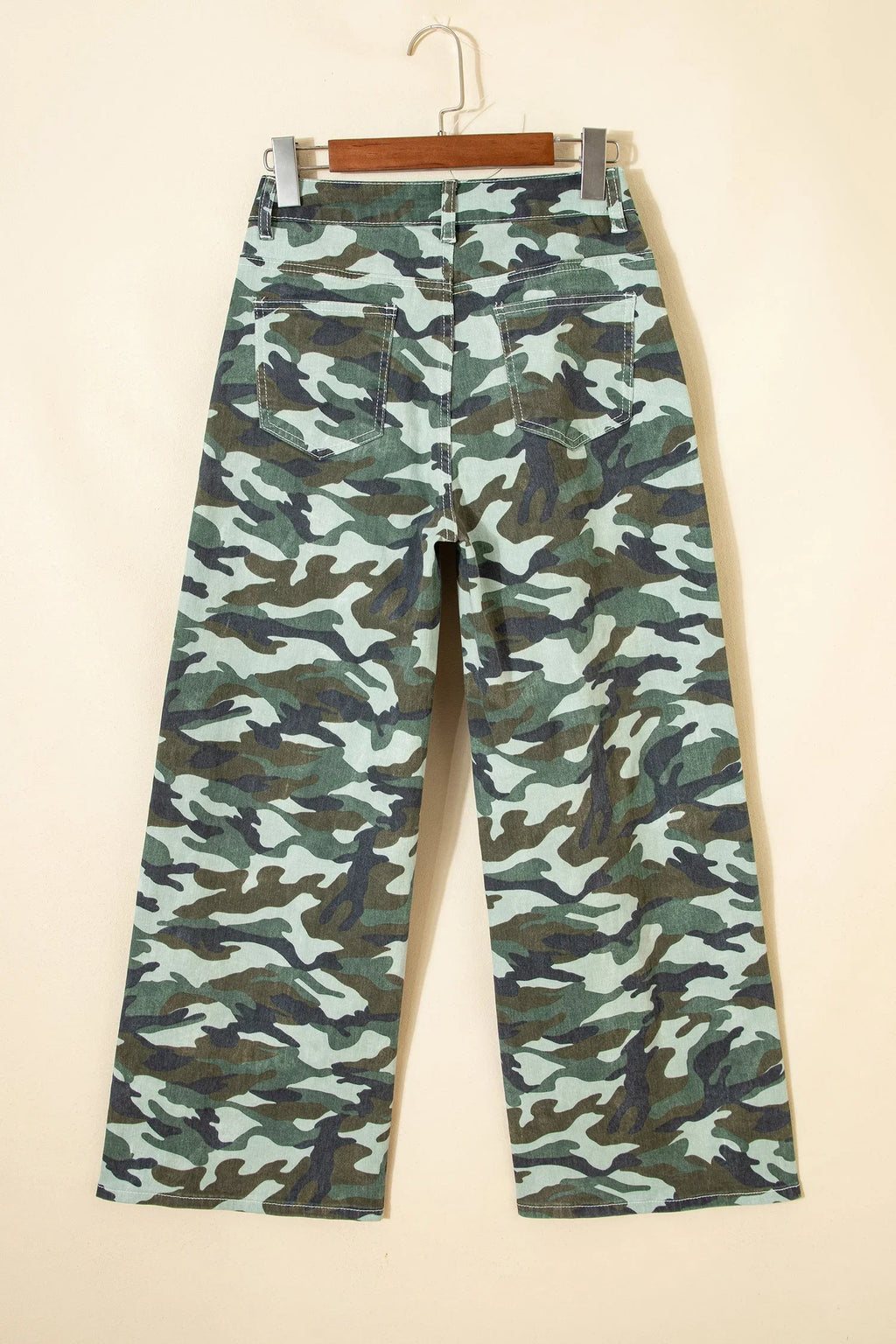 Camo Wide Leg Drawstring Denim Pants
