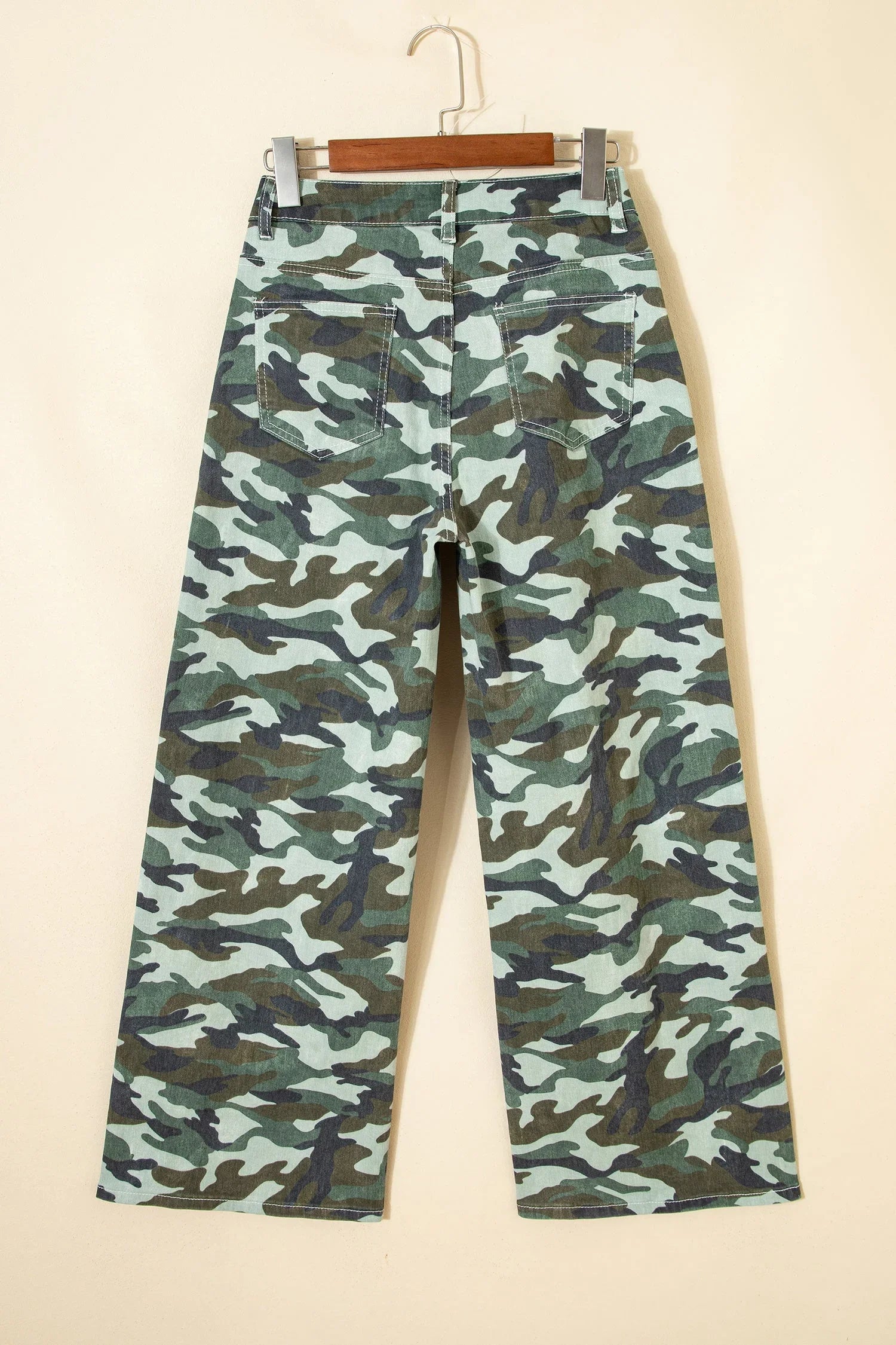 Camo Wide Leg Drawstring Denim Pants