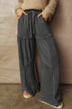 Wendy Black Mineral Wash Tiered Wide Leg Patchwork Drawstring Pants
