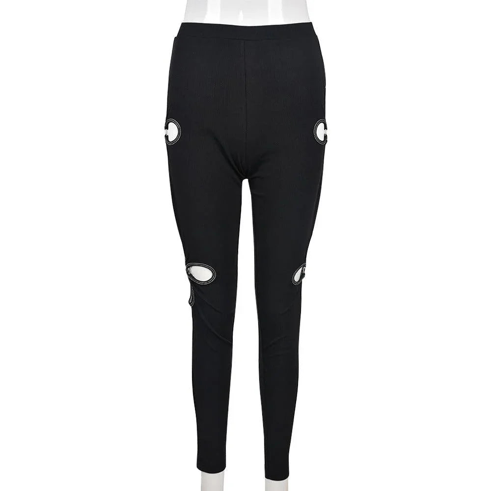 Charli Street Shooting Hollow Out Cutout Personality Pattern High Elastic Pants - Vestir en Moda