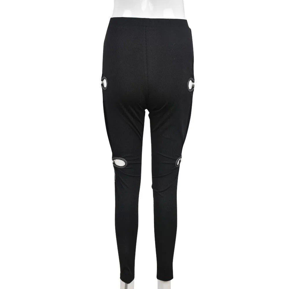 Charli Street Shooting Hollow Out Cutout Personality Pattern High Elastic Pants - Vestir en Moda