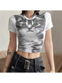 Charlie Sexy Cute Cat Graphic Crop Tees - Vestir en Moda