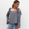Charlotte Plaid Cold Shoulder Blouse - Vestir en Moda