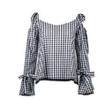 Charlotte Plaid Cold Shoulder Blouse - Vestir en Moda