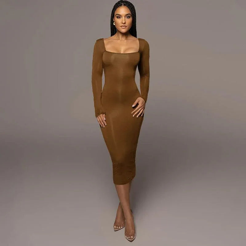 Chenoa Slim Square Collar Long Sleeve Dresses - Vestir en Moda