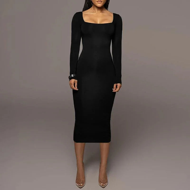 Chenoa Slim Square Collar Long Sleeve Dresses - Vestir en Moda