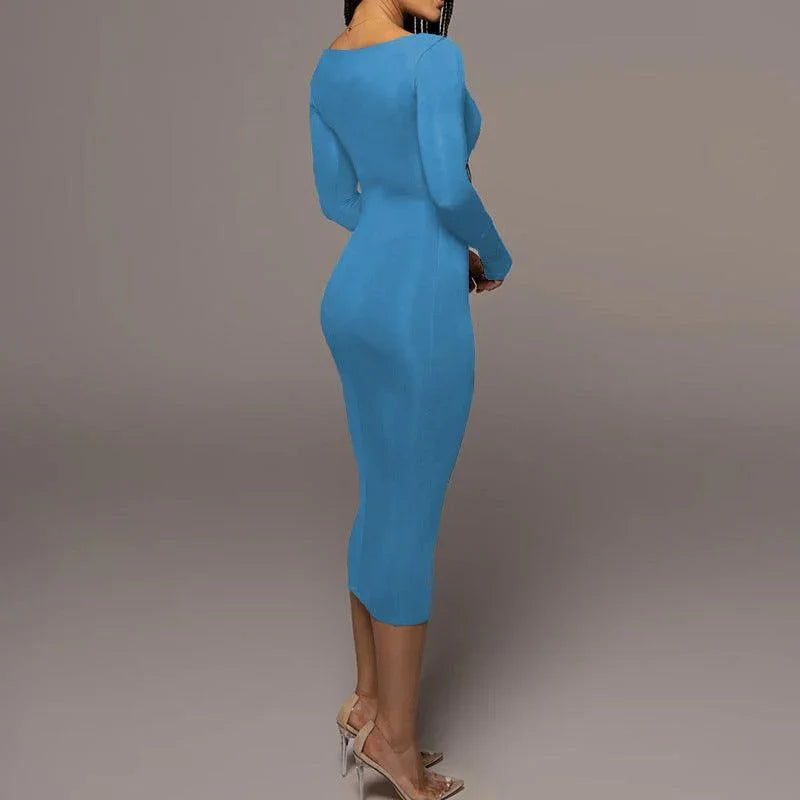 Chenoa Slim Square Collar Long Sleeve Dresses - Vestir en Moda