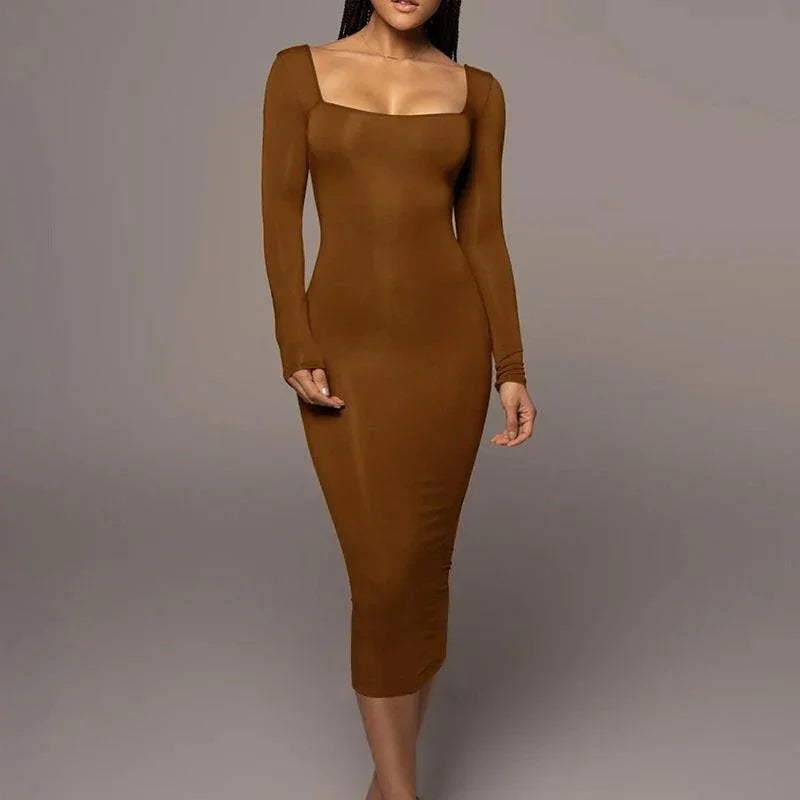 Chenoa Slim Square Collar Long Sleeve Dresses - Vestir en Moda