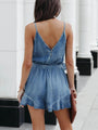 Clara Women Blue V-Neck Sleeveless Ruffle Rompers - Vestir en Moda