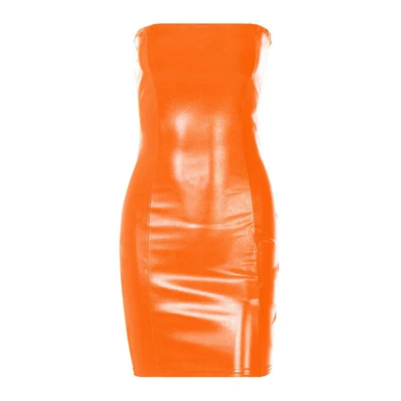 Claribel Women Clothing Faux Leather Sexy Pure Dress - Vestir en Moda