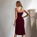 Clary Office Waist Asymmetric Shoulder Sleeveless Velvet Party Dress - Vestir en Moda