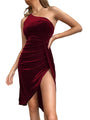 Clary Office Waist Asymmetric Shoulder Sleeveless Velvet Party Dress - Vestir en Moda