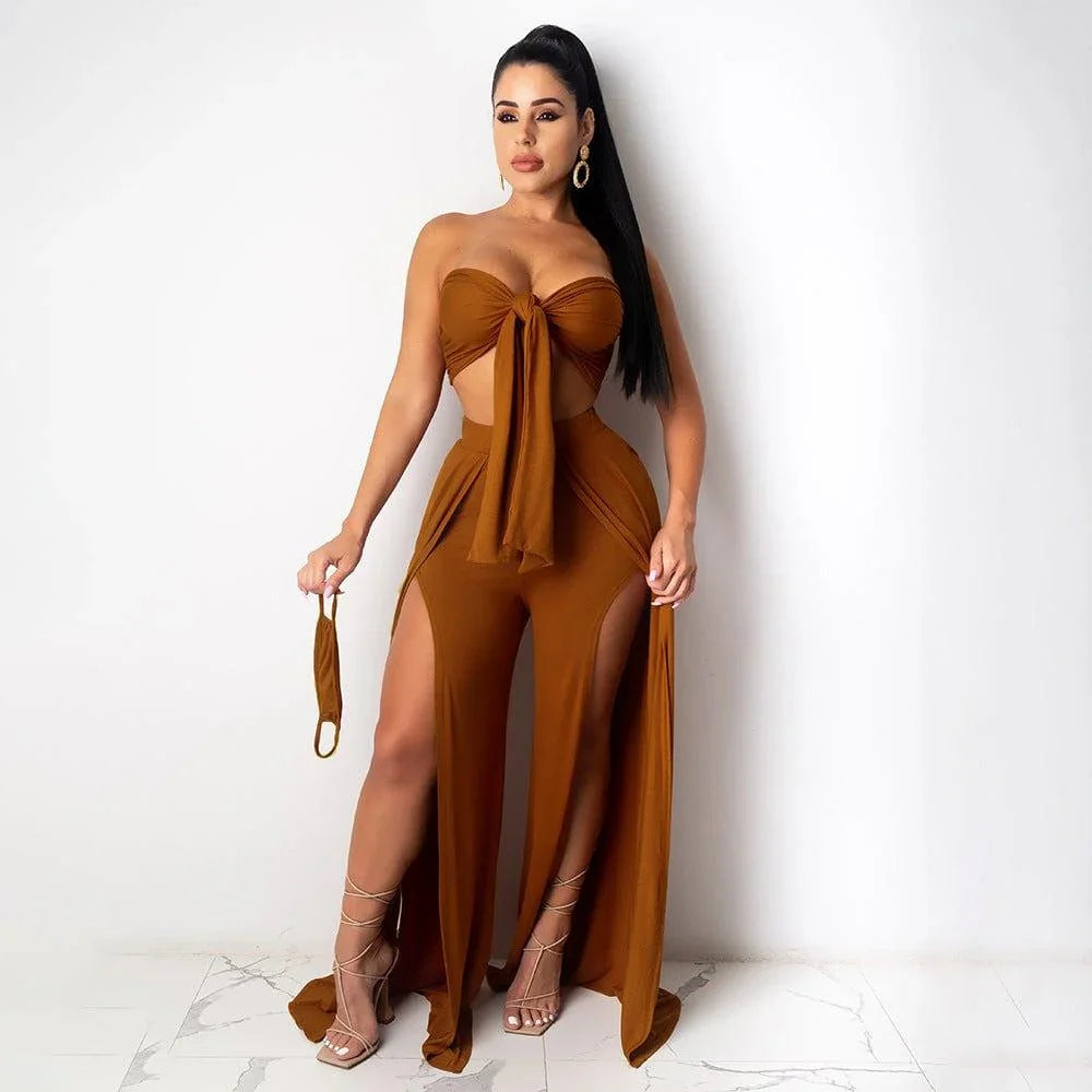 Classic Product Pure Color Split Sexy Two Piece Sets - Vestir en Moda