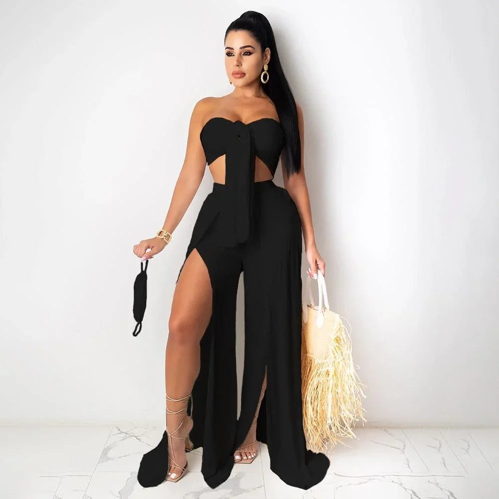 Classic Product Pure Color Split Sexy Two Piece Sets - Vestir en Moda