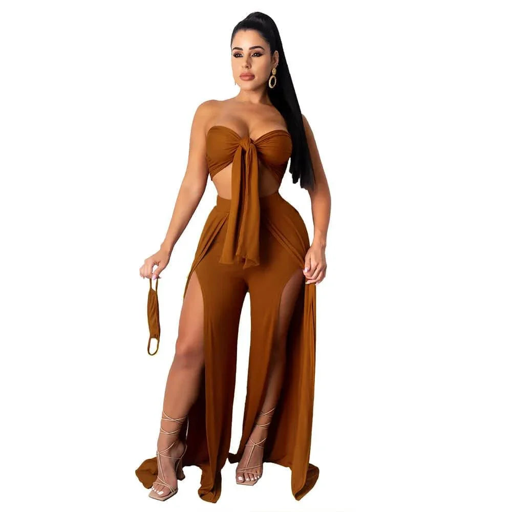 Classic Product Pure Color Split Sexy Two Piece Sets - Vestir en Moda