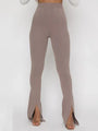 Colette Mid Waist Solid Color Slit Hem Flare Trousers - Vestir en Moda
