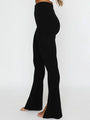 Colette Mid Waist Solid Color Slit Hem Flare Trousers - Vestir en Moda