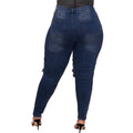 Cora Plus Size Pencil High Elastic Slim Hole Chain Wash Denim - Vestir en Moda