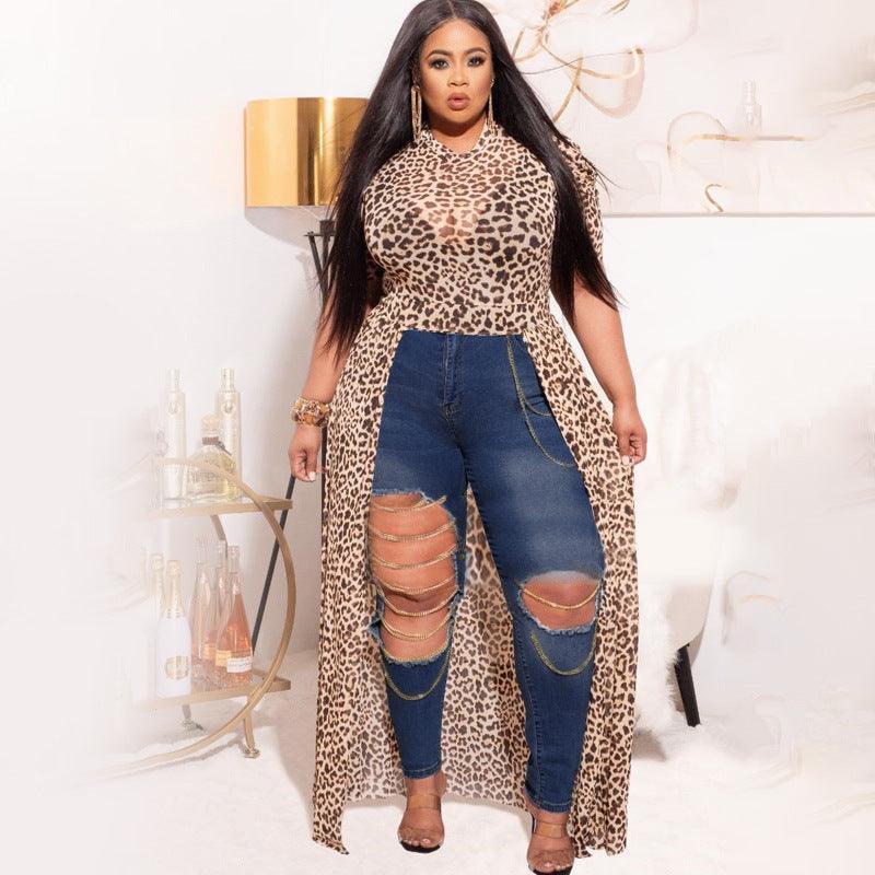 Cora Plus Size Pencil High Elastic Slim Hole Chain Wash Denim - Vestir en Moda