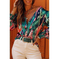 Coral V neck Abstract Printing Long Sleeve Pullover Shirt - Vestir en Moda