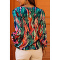 Coral V neck Abstract Printing Long Sleeve Pullover Shirt - Vestir en Moda