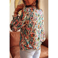 Coral V neck Abstract Printing Long Sleeve Pullover Shirt - Vestir en Moda