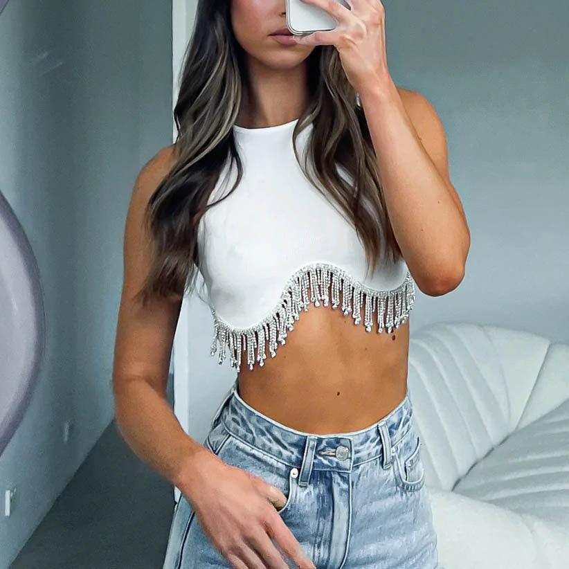Criss Neck Sunken Stripe Short Cropped Sleeveless Top - Vestir en Moda