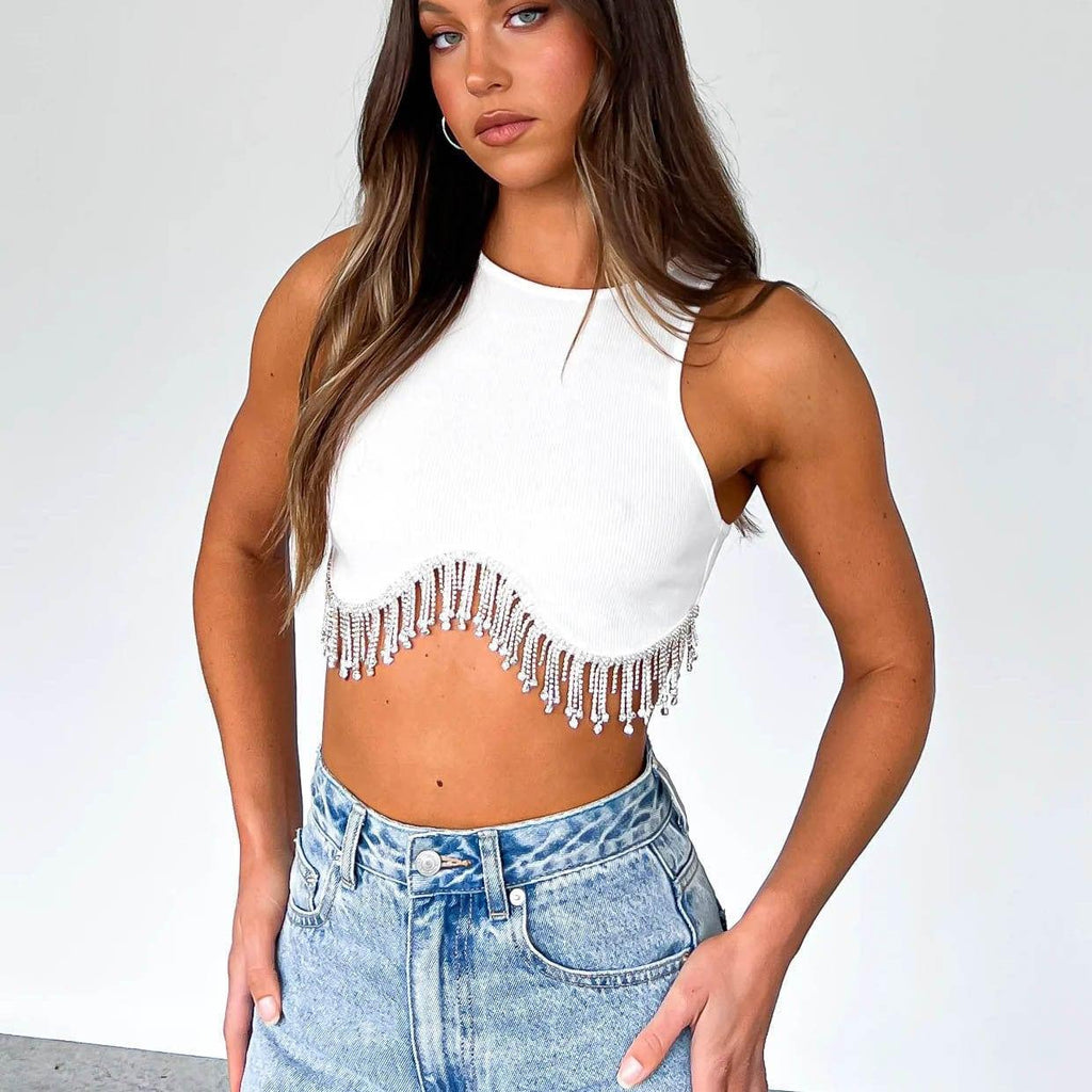 Criss Neck Sunken Stripe Short Cropped Sleeveless Top - Vestir en Moda