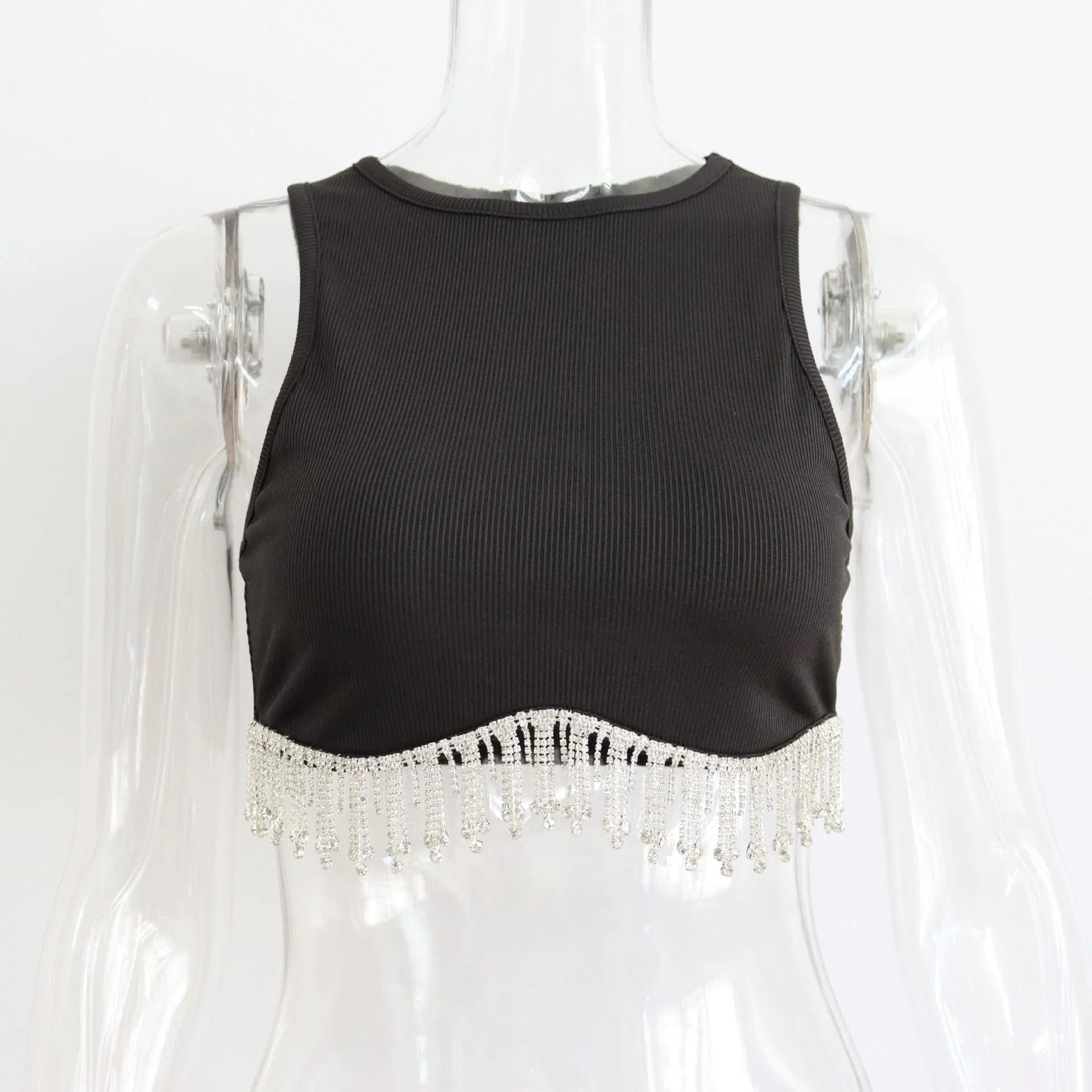Criss Neck Sunken Stripe Short Cropped Sleeveless Top - Vestir en Moda