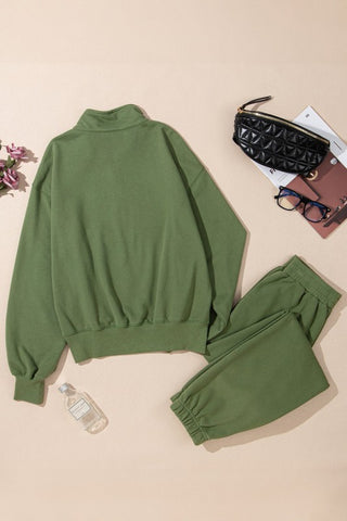 Martina Solid Half Zip Pullover Two Piece Sets