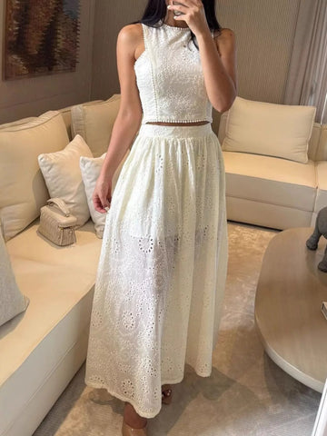 Manuela Eyelet Crop Maxi Two Piece Sets