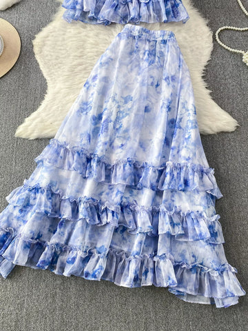 Amelia Floral Print Ruffle Hem Two Piece Sets