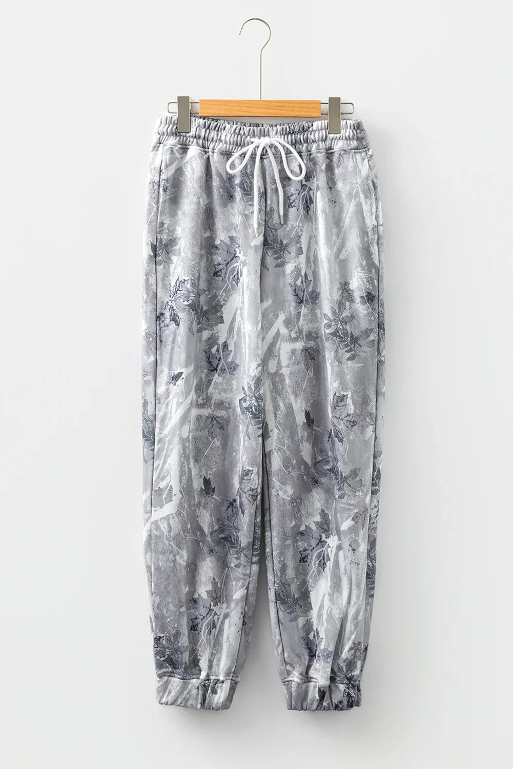 Minie Gray Camo Print Cozy Drawstring Elastic Waist Jogger Pants