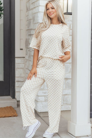 Vivian Checker Short Sleeve Two Piece Sets