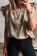 Metallic Round Neck Ruffle Trim