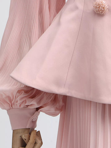 Karina Frill Lapel Collar Pleated Two Piece Sets