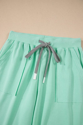 Rita Solid V-Neck Drawstring Two Piece Sets