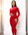 Damaris Red Velvet Jumpsuits Womne Long Sleeve - Vestir en Moda