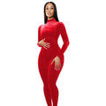 Damaris Red Velvet Jumpsuits Womne Long Sleeve - Vestir en Moda
