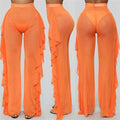 Danaemy Pure Color Ruffles Sexy Mesh See-through Trousers - Vestir en Moda