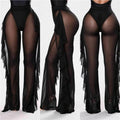Danaemy Pure Color Ruffles Sexy Mesh See-through Trousers - Vestir en Moda