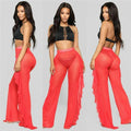 Danaemy Pure Color Ruffles Sexy Mesh See-through Trousers - Vestir en Moda