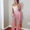 Danaemy Pure Color Ruffles Sexy Mesh See-through Trousers - Vestir en Moda