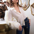 Dania Long Sleeve Ostrich Feather Stitching Embellished Shirt - Vestir en Moda