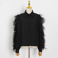 Dania Long Sleeve Ostrich Feather Stitching Embellished Shirt - Vestir en Moda