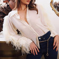 Dania Long Sleeve Ostrich Feather Stitching Embellished Shirt - Vestir en Moda