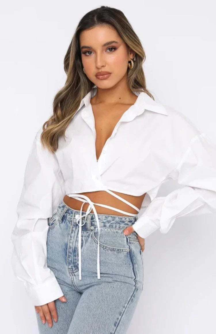 Daniela Lace-up Collared Single Breasted Urban Casual Shirt - Vestir en Moda