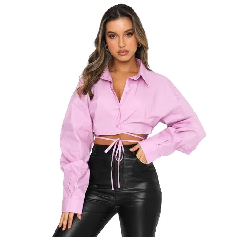 Daniela Lace-up Collared Single Breasted Urban Casual Shirt - Vestir en Moda