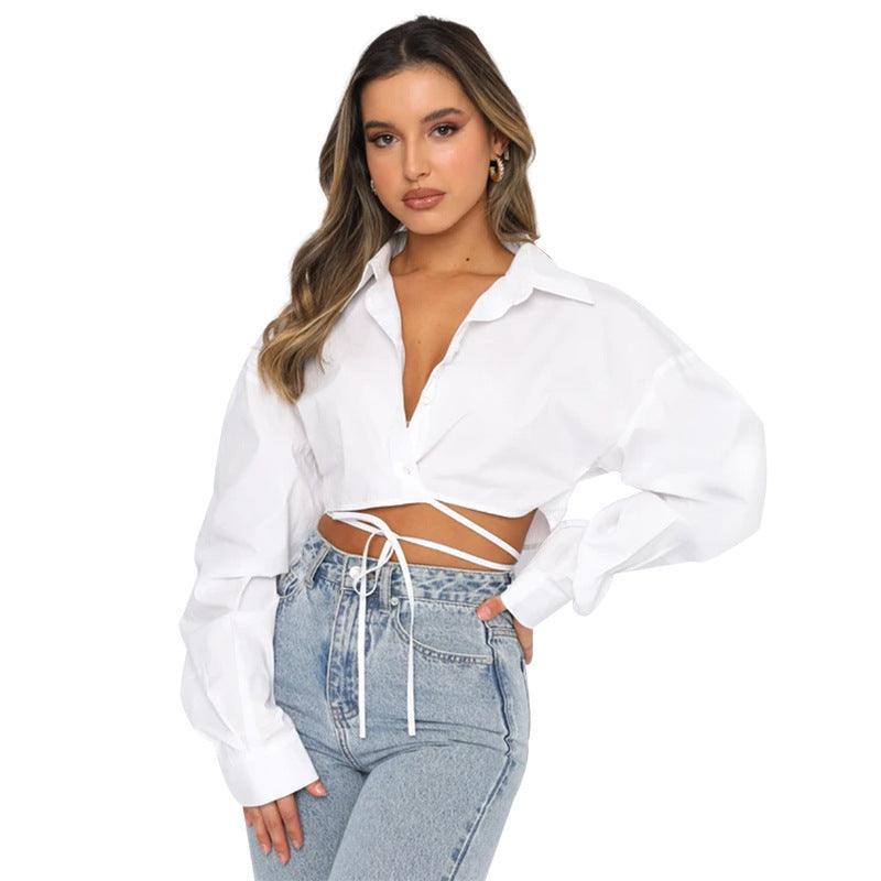 Daniela Lace-up Collared Single Breasted Urban Casual Shirt - Vestir en Moda